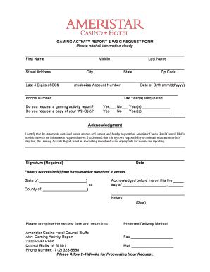 Gaming Activity Report & W2-G Request Form