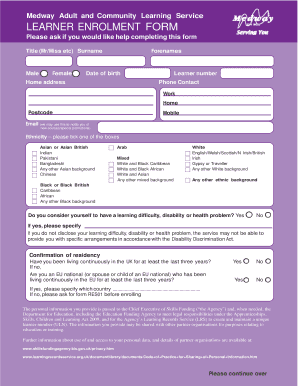 Medway Learner Enrolment Form