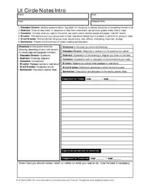 Lit Circle Notes Template