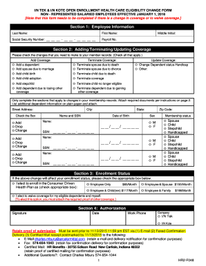 I/N Tek & I/N Kote Health Care Eligibility Change Form