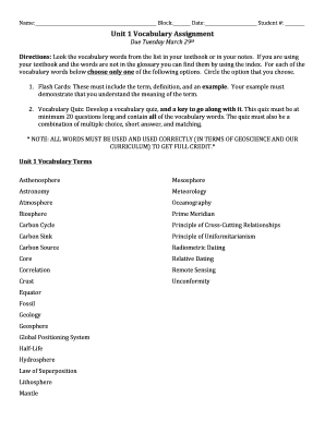 Unit 1 Vocabulary Assignment