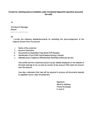 Unclaimed Deposit Claim Form