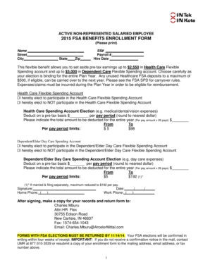 2015 FSA Benefits Enrollment Form