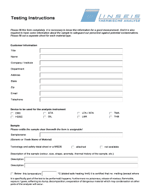 Material Analysis Request Form