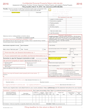 Oregon Confidential Personal Property Return