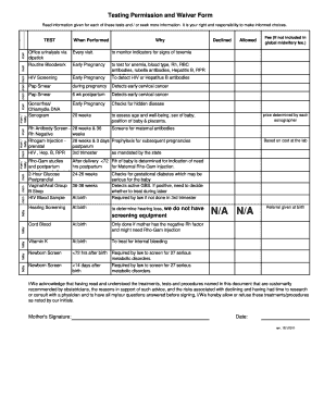 Prenatal Testing Permission and Waiver Form