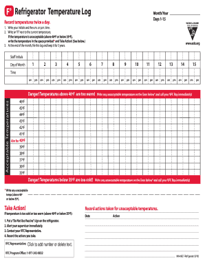 Refrigerator Temperature Log Form