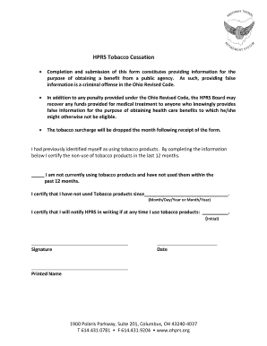 HPRS Tobacco Cessation Form