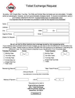 Virginia Railway Express Ticket Exchange Request