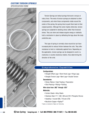 Custom Torsion Springs Specification Form