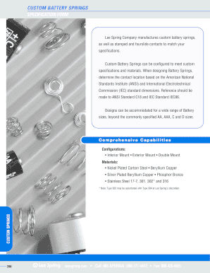 Custom Battery Springs Specification Form