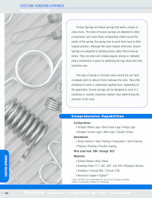Custom Torsion Springs Specification Form