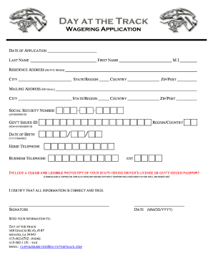 Wagering Application Form