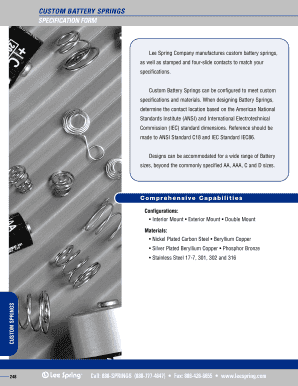 Custom Battery Springs Specification Form