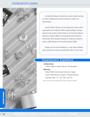 Custom Battery Springs Specification Form