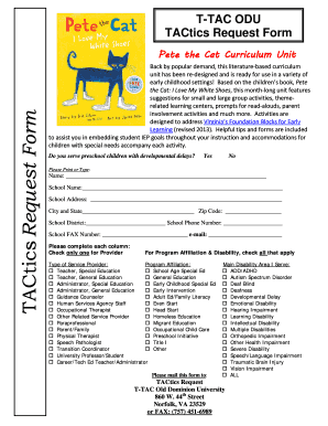 Pete the Cat Curriculum Unit TACtics Request Form
