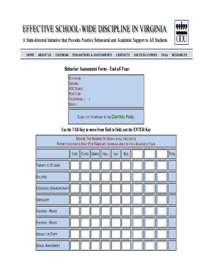 Behavior Assessment Form - End-of-Year