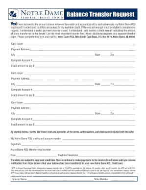 Notre Dame FCU Balance Transfer Request Form