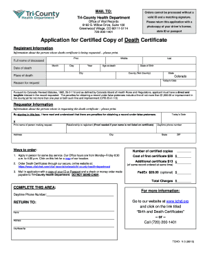Application for Certified Copy of Death Certificate