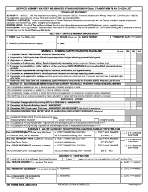 US Military Service Member Career Readiness Standards Checklist
