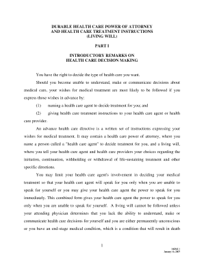 Durable Health Care Power of Attorney and Living Will