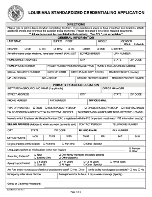 Louisiana Standardized Credentialing Application