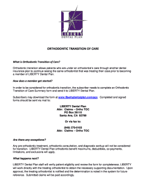 Orthodontic Transition of Care Form