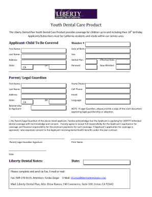Liberty Dental Plan Youth Application