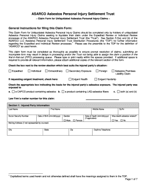ASARCO Asbestos Personal Injury Claim Form
