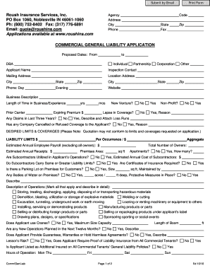 Commercial General Liability Application