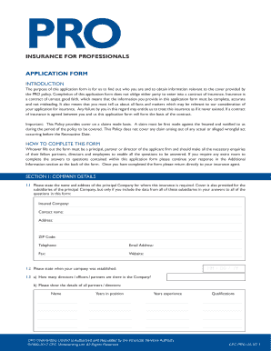 Professional Liability Insurance Application Form