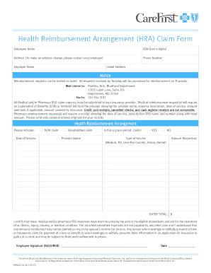 Health Reimbursement Arrangement Claim Form