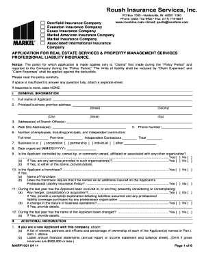 Real Estate Services Professional Liability Insurance Application