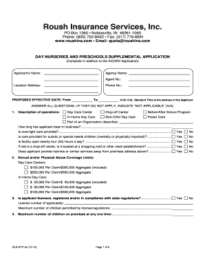Day Nurseries and Preschools Supplemental Application