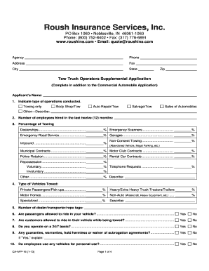 Tow Truck Operators Supplemental Application