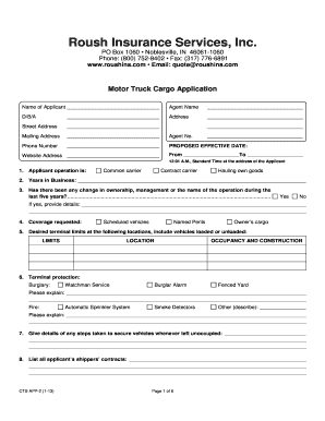 Motor Truck Cargo Insurance Application