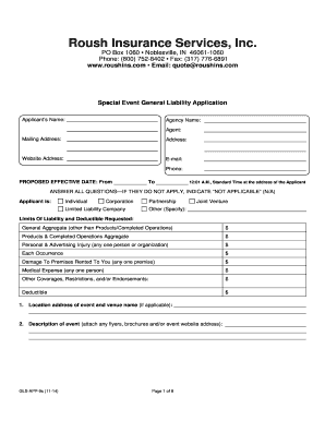 Special Event General Liability Application