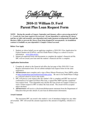 Parent Plus Loan Request Form