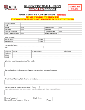 Rugby Football Union Player Dismissal Report