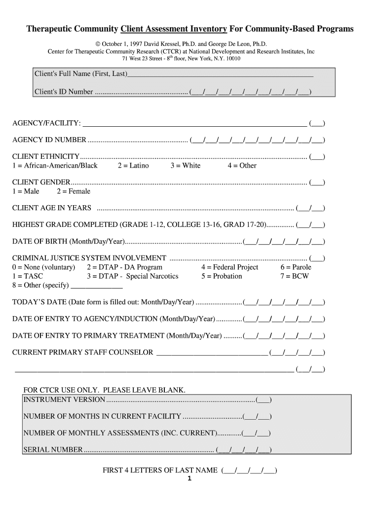 client assessment form Preview on Page 1