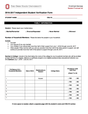 2016-2017 Independent Student Verification Form