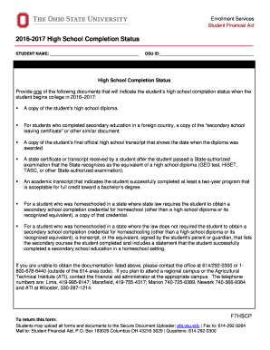 2016-2017 High School Completion Status Form
