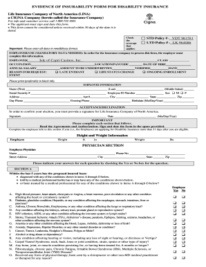 Evidence of Insurability Form for Disability Insurance