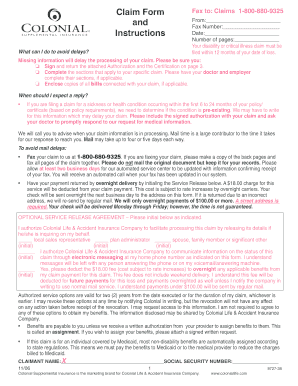 Colonial Life Disability or Critical Illness Claim Form