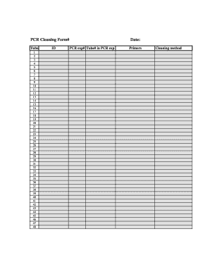 PCR Cleaning Form