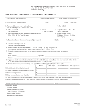 Group Short-Term Disability Statement of Employee