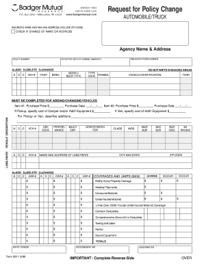 Automobile Insurance Policy Change Request