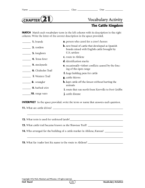 Texas Vocabulary Activity