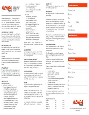 Kenda Tire Warranty Form