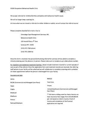 Outpatient Behavioral Health Clinic Registration Form